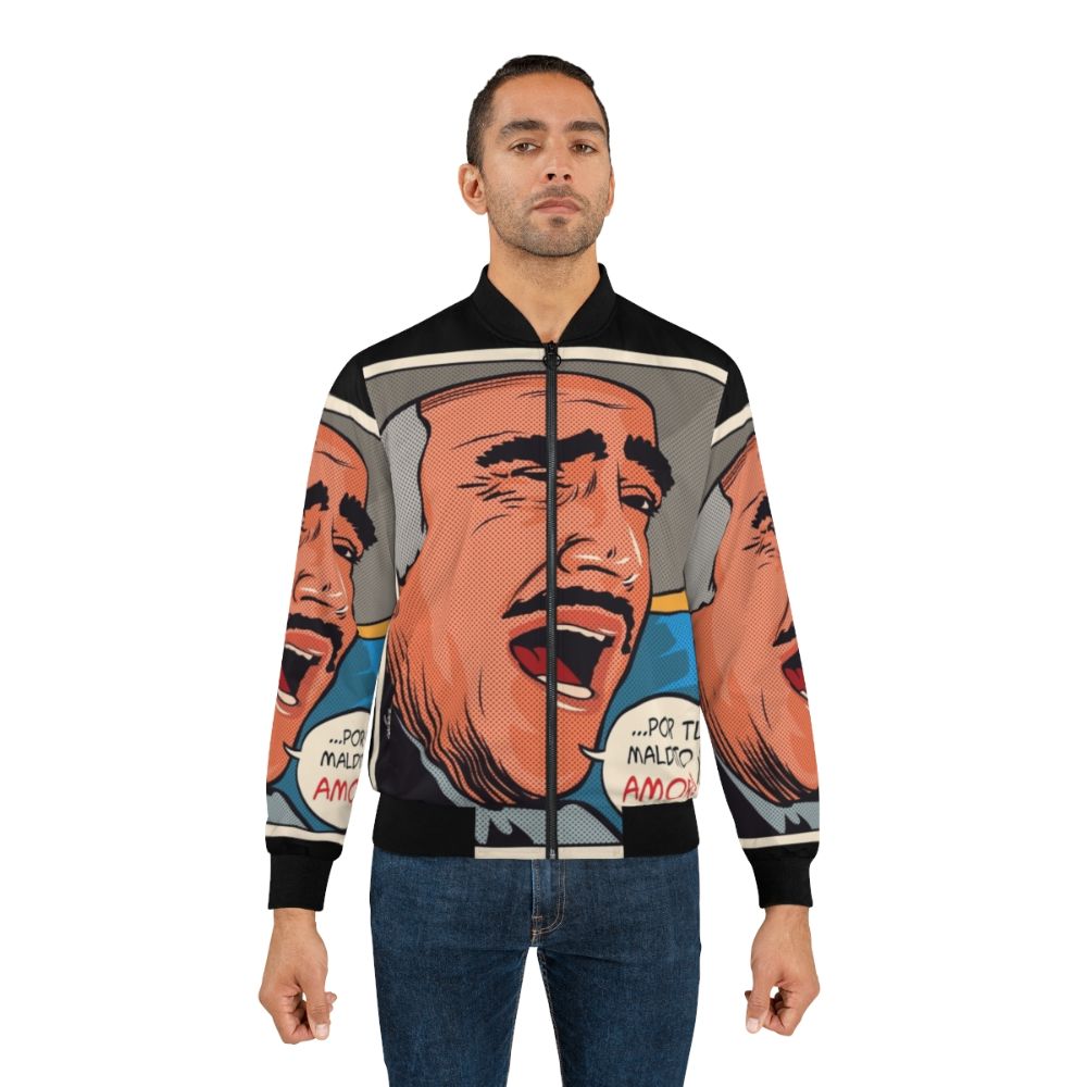 Vicente Fernandez, the iconic Mexican singer, wearing a bomber jacket with charro and mariachi design elements. - Lifestyle