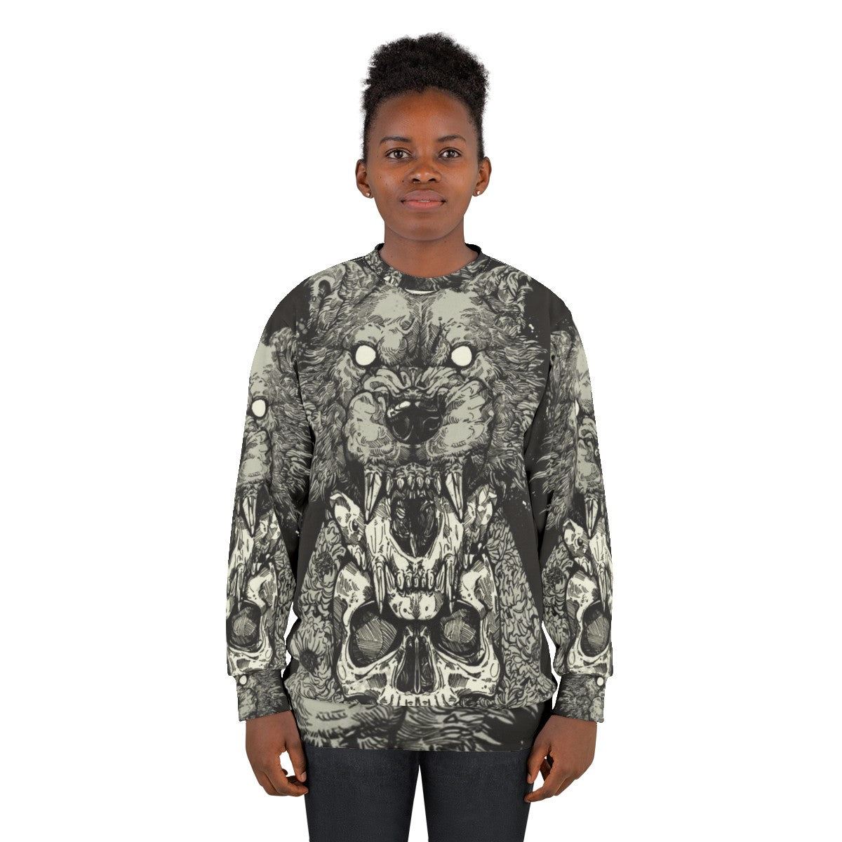 Black graphic sweatshirt with a skull design - women