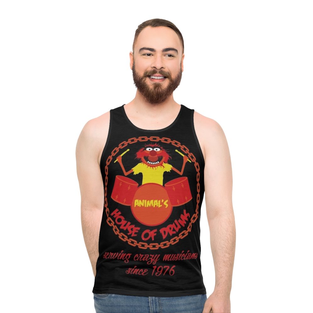 Muppet-Inspired Unisex Tank Top with Drums and Chains - men