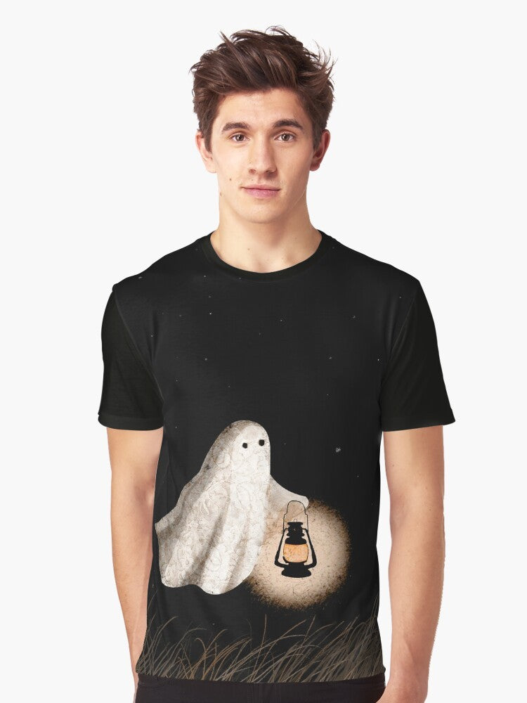 Twilight Walk Graphic T-Shirt featuring a ghost lantern in a starry night sky - Men