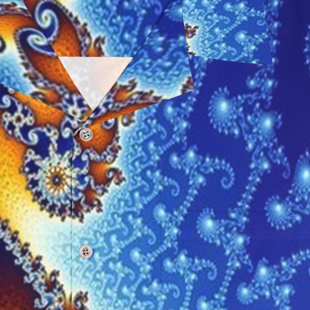 Blue Mandelbrot fractal design on a Hawaiian shirt - Detail