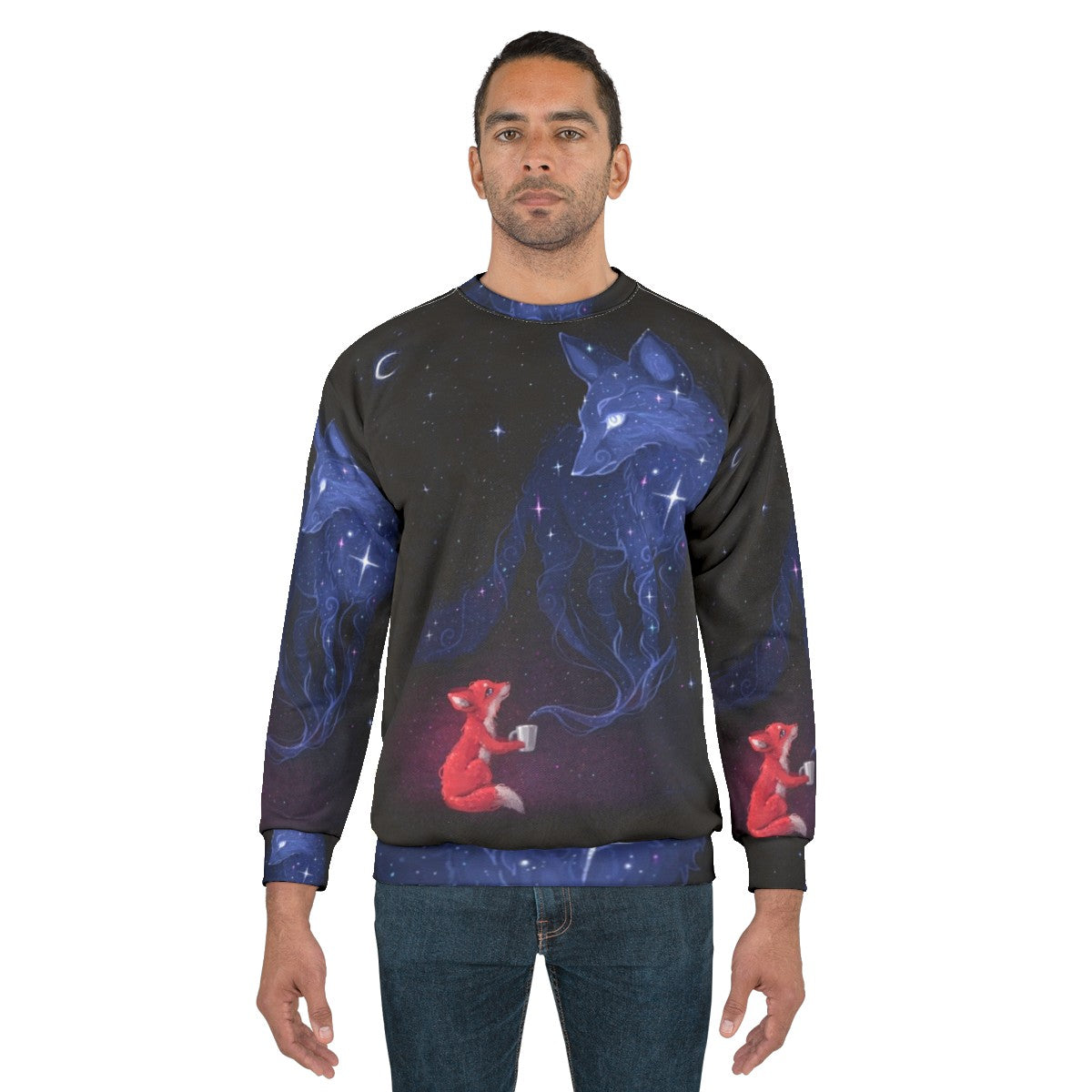 Celestial Sweatshirt featuring a cute animal in a space-themed design - men