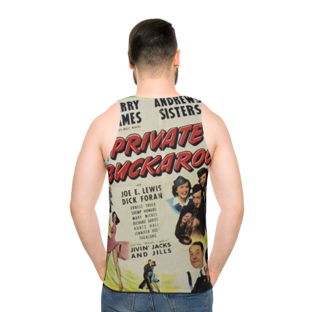 Unisex tank top with 1940s movie and music design - men back