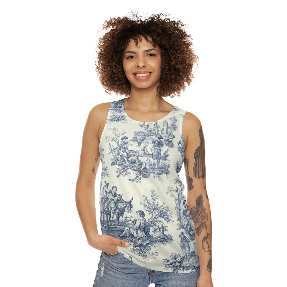 Powder blue French toile vintage floral designs unisex tank top - women