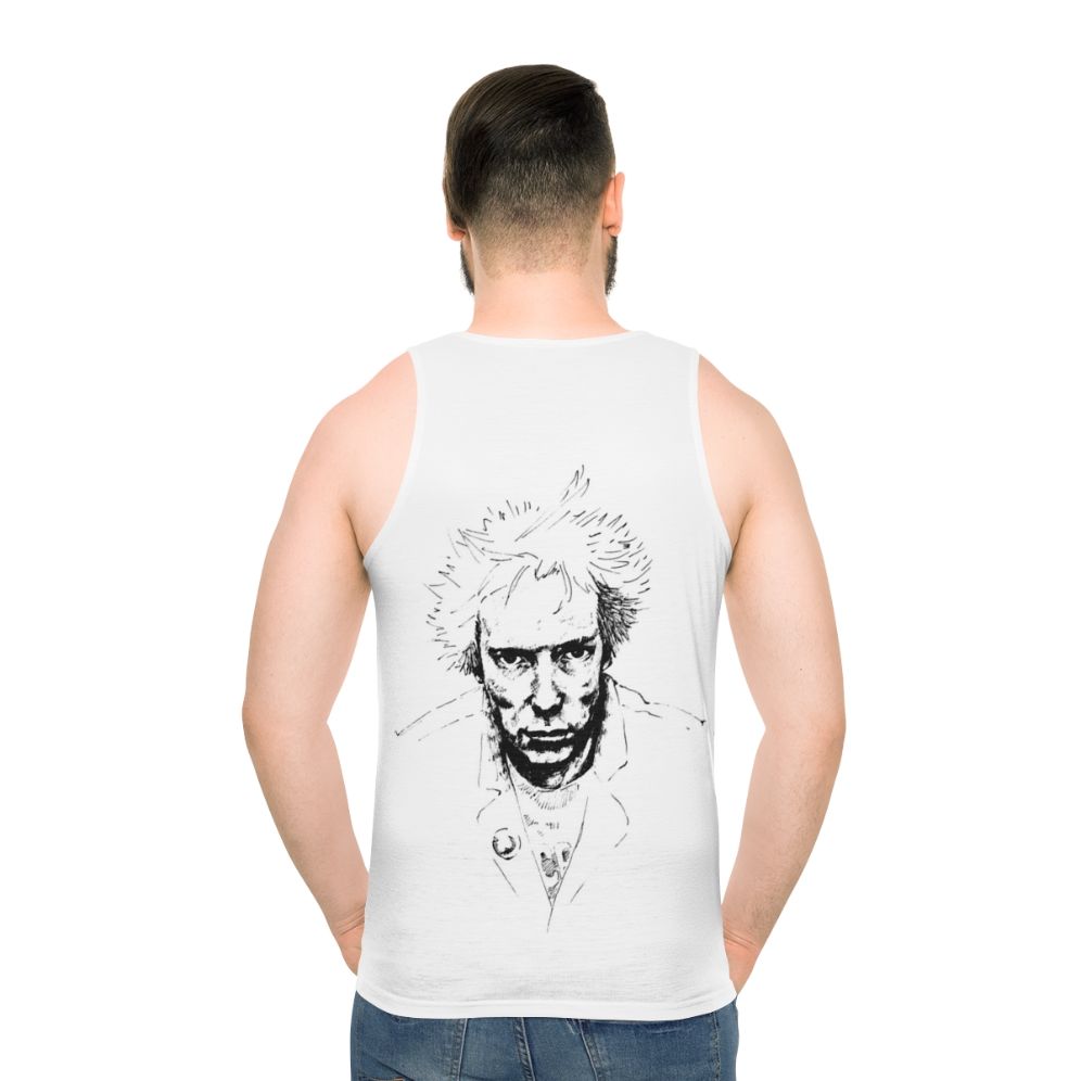 Punk rock unisex tank top with rebellious and anti-establishment design - men back