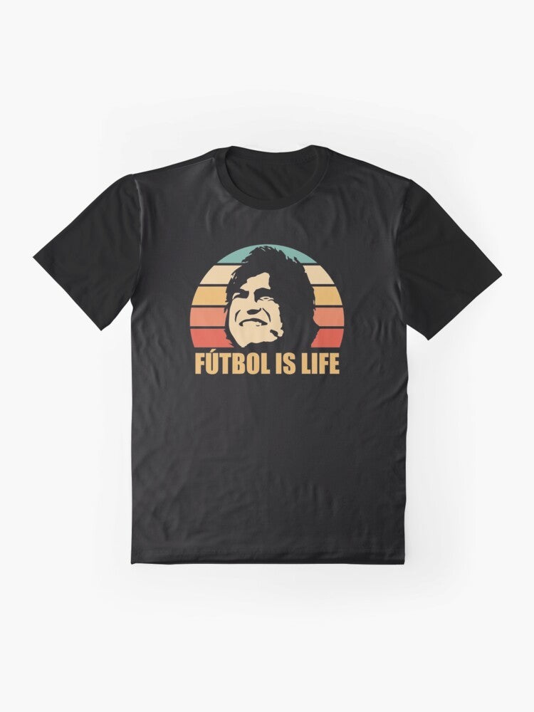 Futbol is Life graphic t-shirt featuring Ted Lasso and AFC Richmond characters - Flat lay