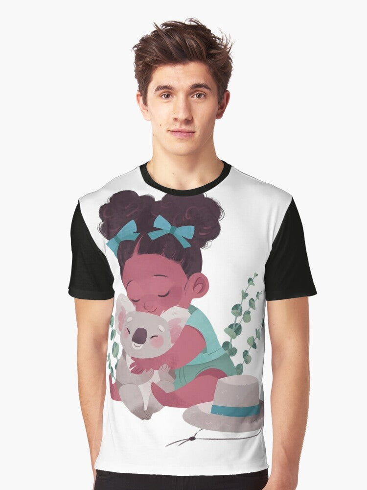 Cute graphic of a koala bear hugging on a t-shirt - Men