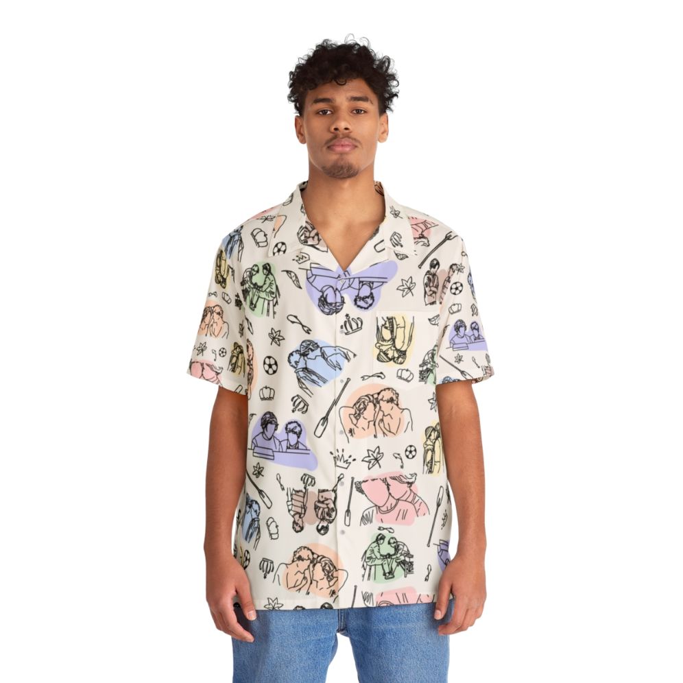 Minimal design Hawaiian shirt featuring characters from the Netflix series Young Royals - People Front