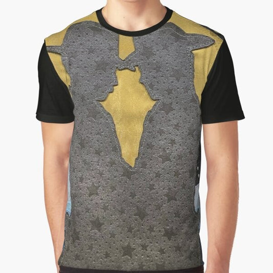 Graphic t-shirt featuring desert, ocean, and stars design for cowboys and queer lovers