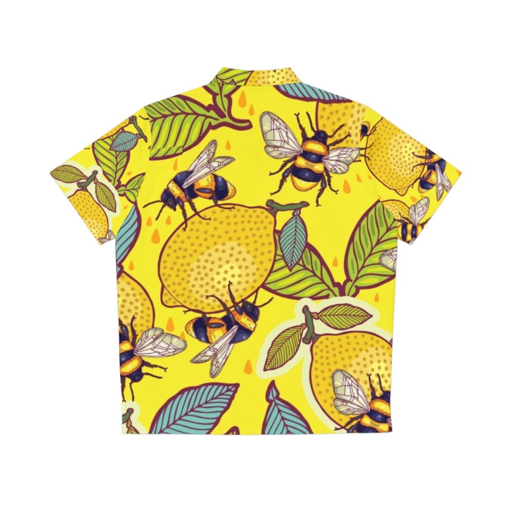 Yellow Hawaiian shirt with lemon and bee garden design - Back