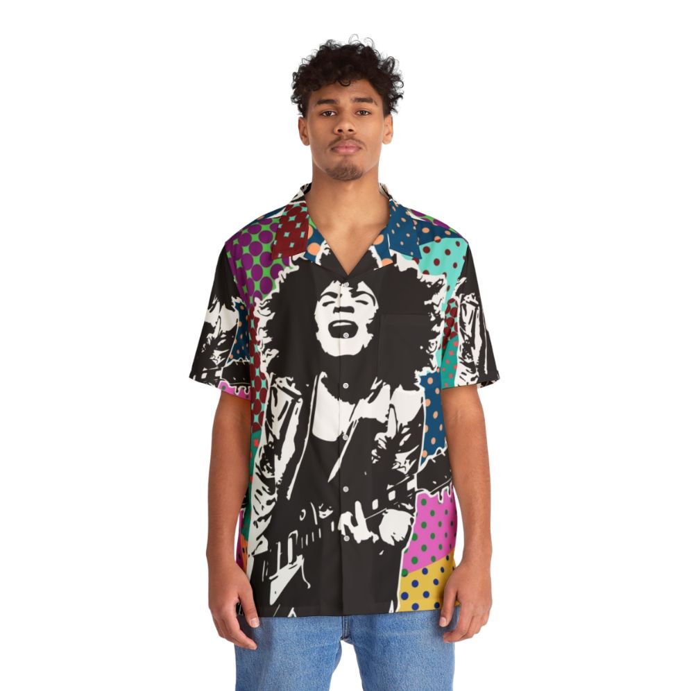 Boogie On Electric Warrior Hawaiian Shirt with rock and roll, classic rock, and guitar music design - People Front