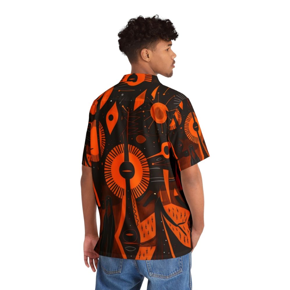 Woodcut Art Hawaiian Shirt with Ancient Aliens Motif - People Back