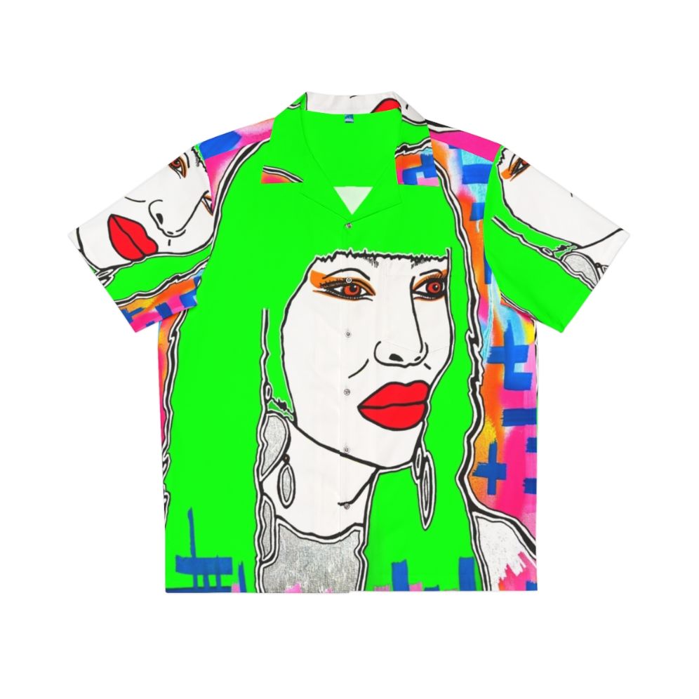 Pop music icon Pete Burns wearing a Hawaiian shirt