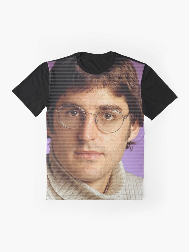 Retro Louis Theroux Graphic T-Shirt with All Over Print Design - Flat lay