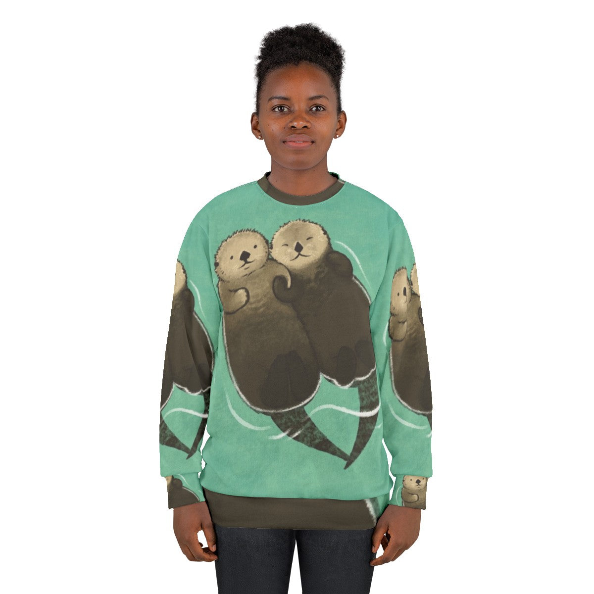 Significant otters holding hands printed on a cozy sweatshirt - women