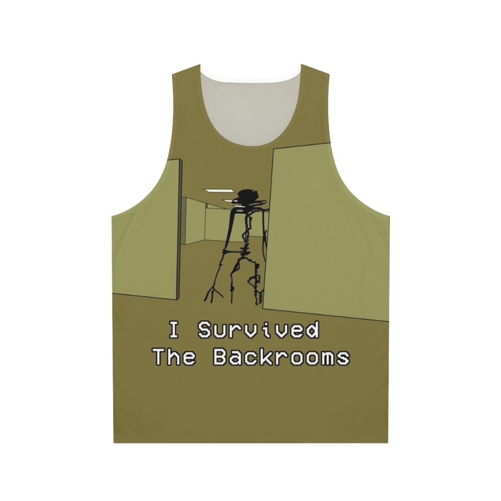 Backrooms inspired unisex tank top featuring creepy liminal space horror design