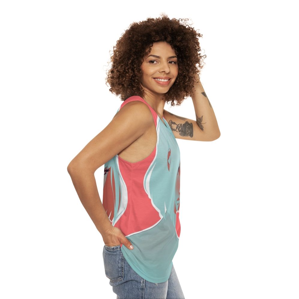 Colorful blood orange unisex tank top with modern flat design - women side