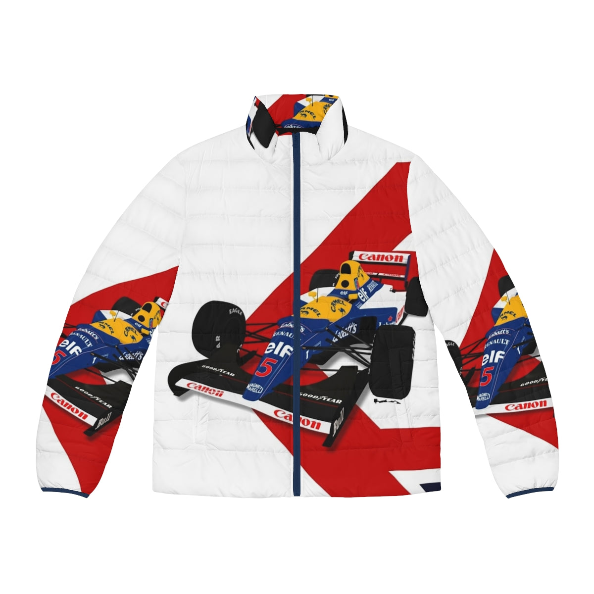 Vintage Williams Renault FW14B Puffer Jacket featuring Nigel Mansell's iconic racing livery