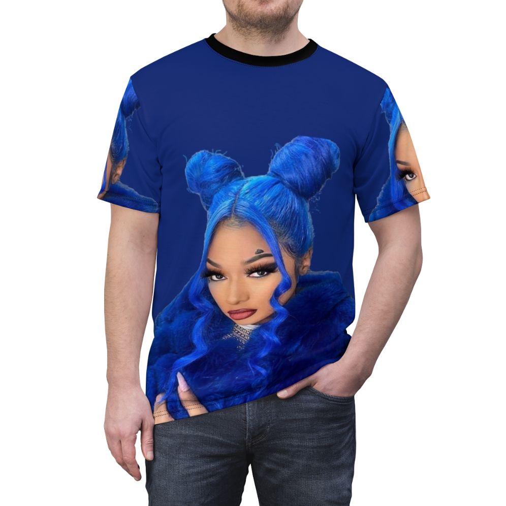 Megan Thee Stallion inspired t-shirt design featuring hip hop and music elements - men front