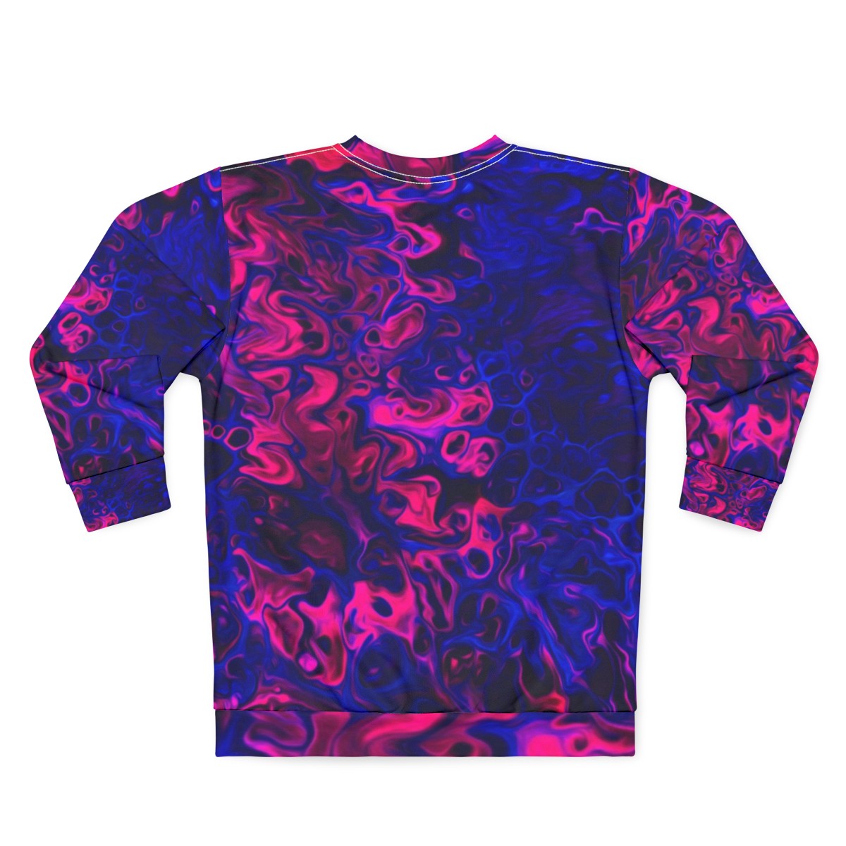 Blacklight poured acrylic sweatshirt with vibrant, energetic abstract pattern - Back