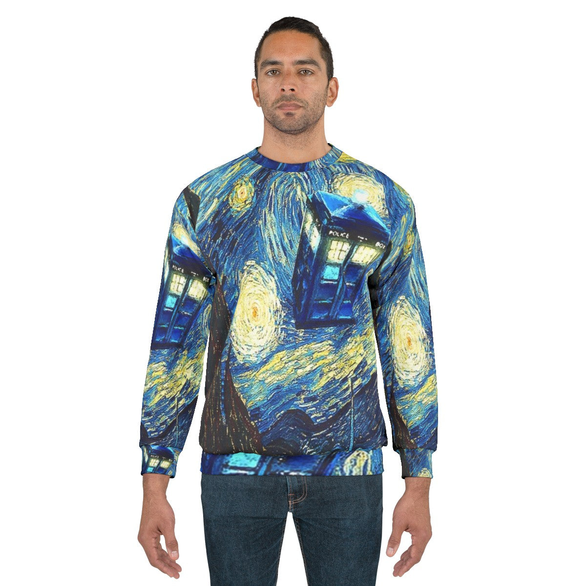 Celestial Van Gogh Sweatshirt with space and night sky design - men