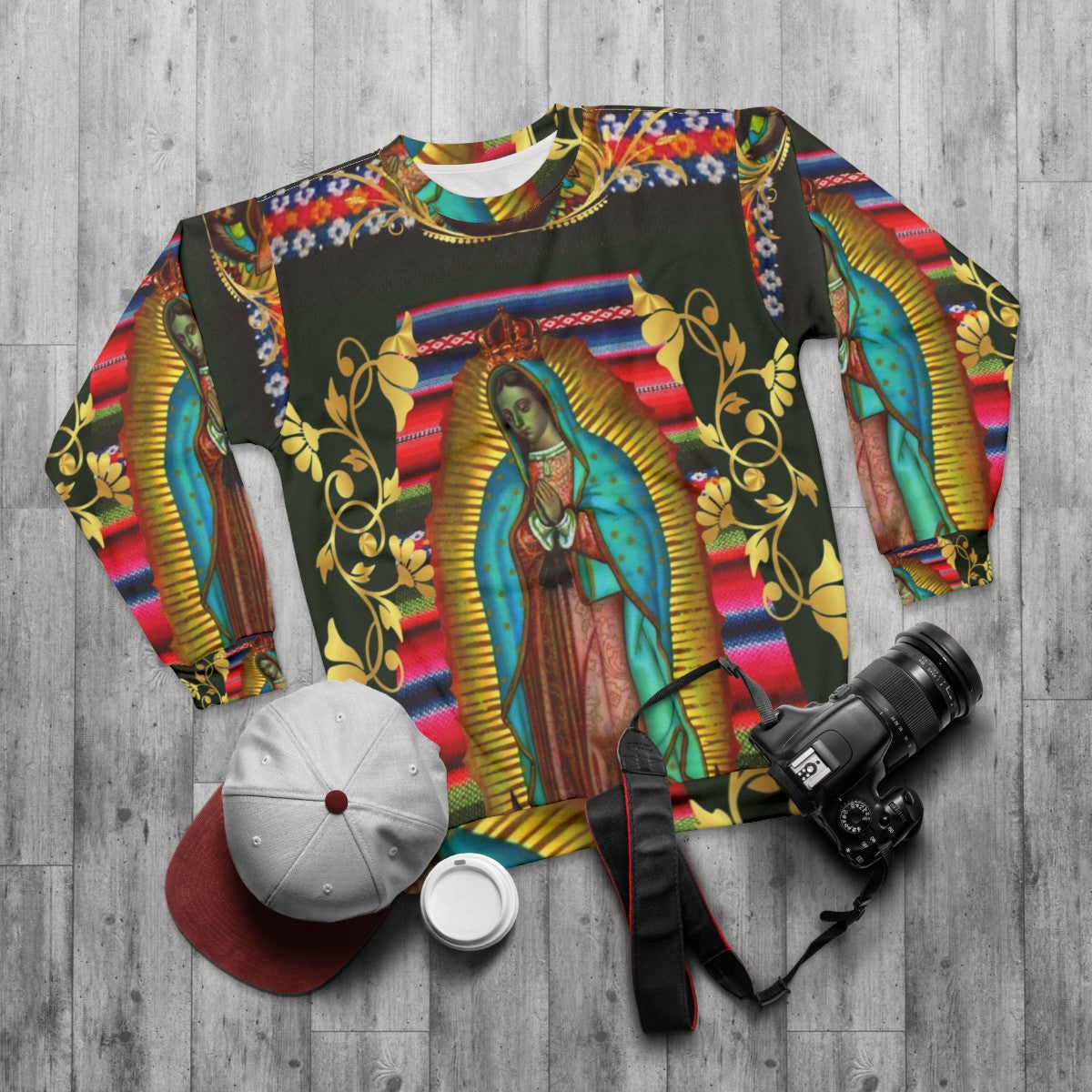 Our Lady of Guadalupe Virgin Mary Sweatshirt - flat lay