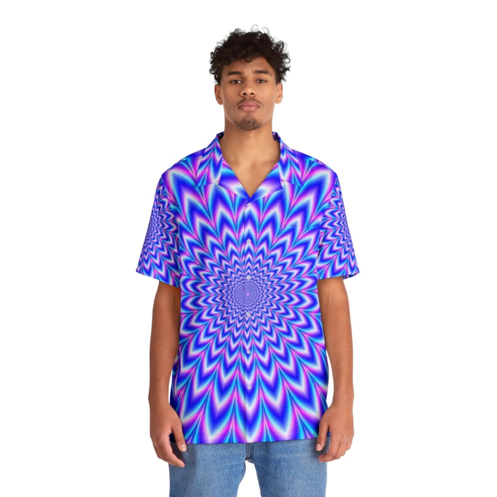 Psychedelic Hawaiian Shirt with Optical Illusion Design - People Front