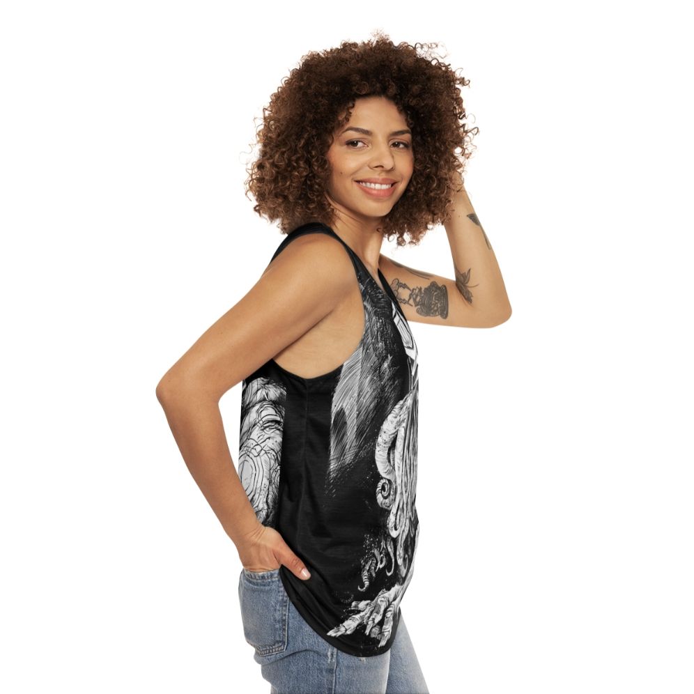 Judge Cthulhu Unisex Ink Graphic Tank Top - women side