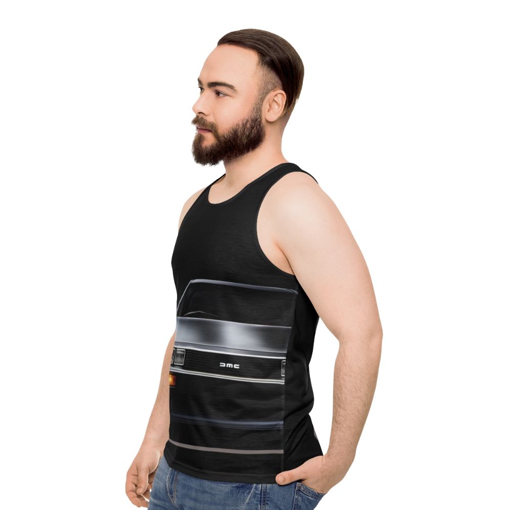 Delorean unisex tank top with futuristic car design - men side