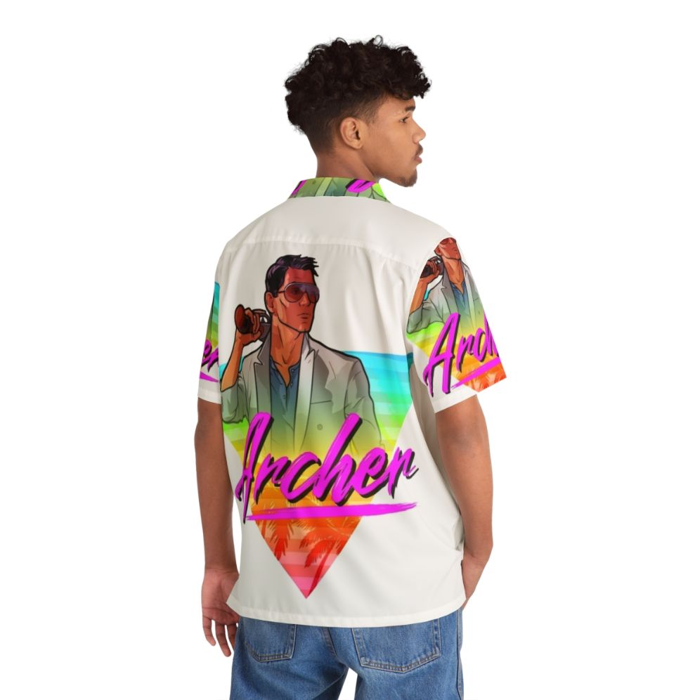 80s Hawaiian Shirt with Archer Vice-Inspired Triangle Design - Flat lay