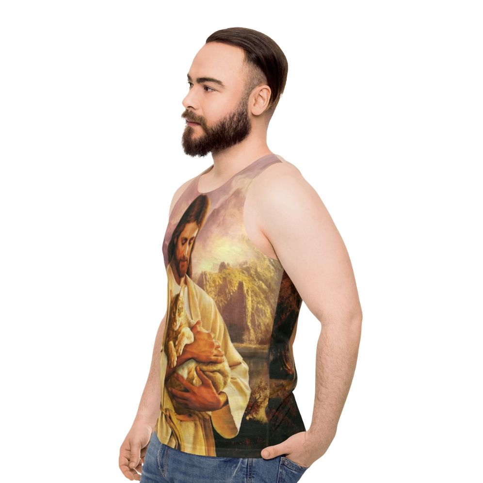 Hilarious Christian Cat Unisex Tank Top - men side