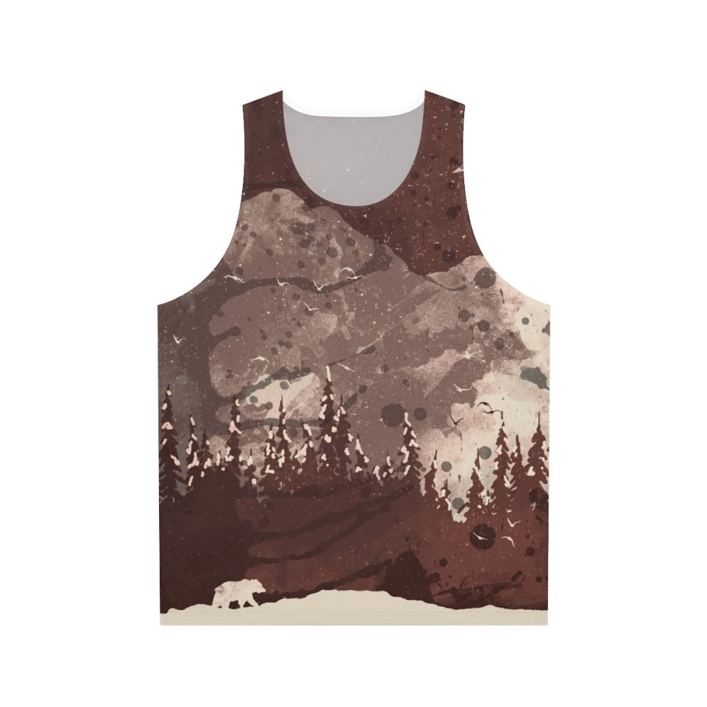 Unisex tank top with a bear design in a winter landscape