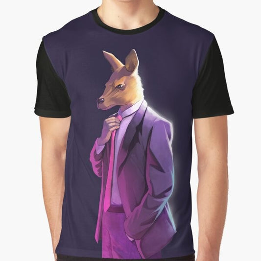 Graphic t-shirt featuring the Atheism Is Unstoppable logo and a kangaroo in a suit