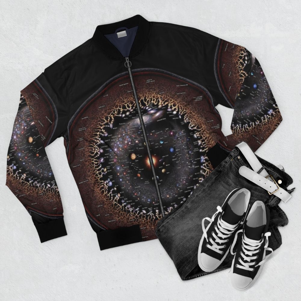 Observable Universe Logarithmic Illustration Bomber Jacket - Flat lay