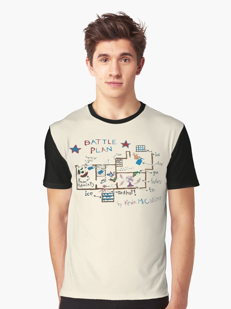 Graphic t-shirt featuring the iconic "keep the change" quote from the classic 90s movie Home Alone, with images of Kevin McCallister and the Wet Bandits. - Men