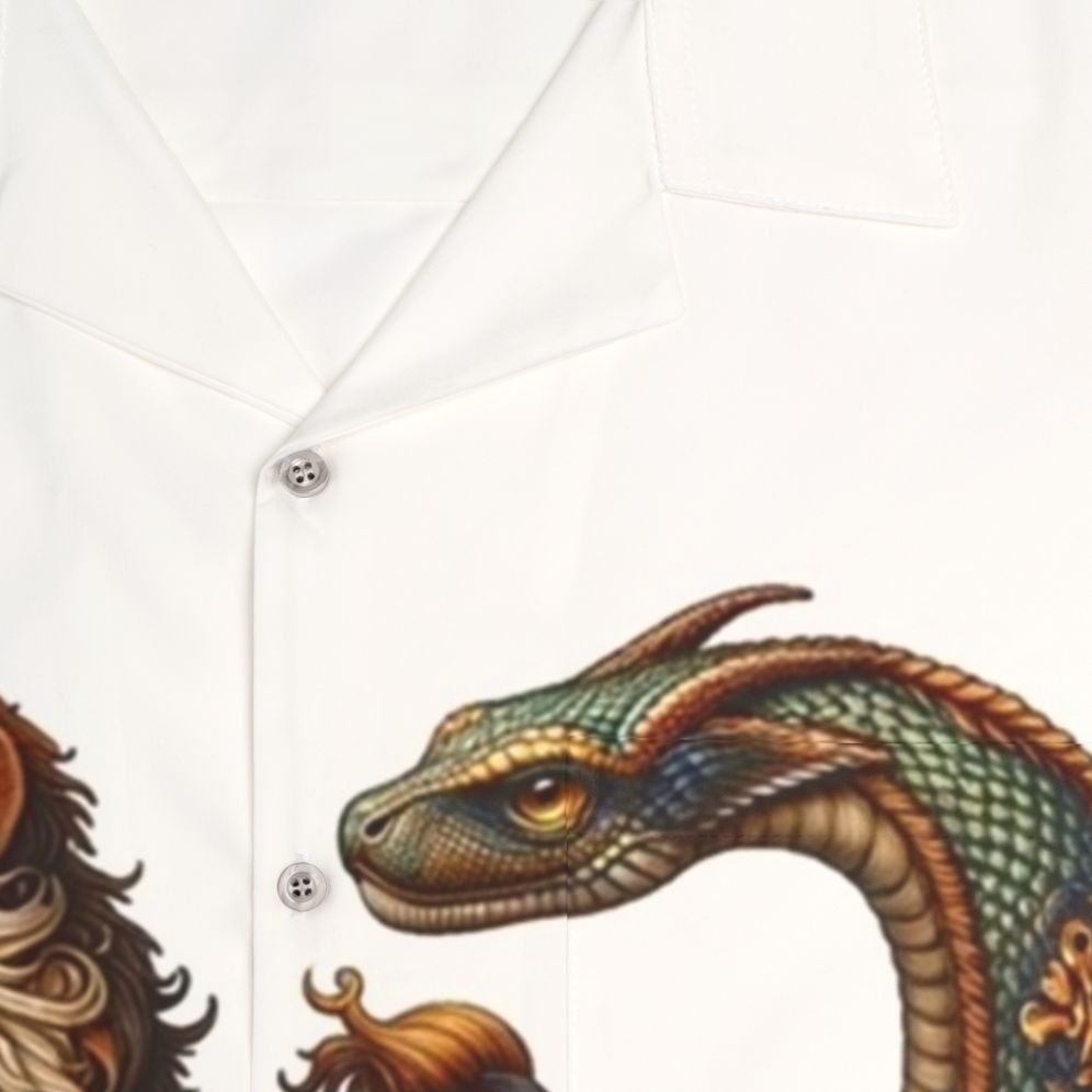 Embroidered chimera Hawaiian shirt with legendary fantasy creatures - Detail