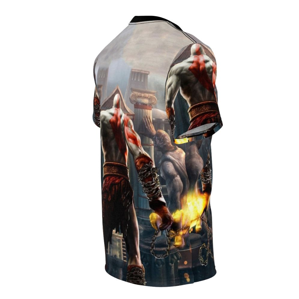 T-shirt featuring the character Kratos from the God of War video game series - men right