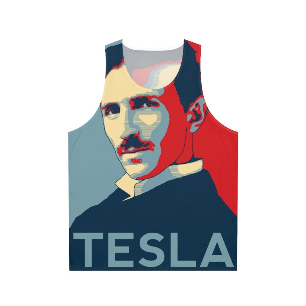 Nikola Tesla Unisex Tank Top featuring a Tesla coil design