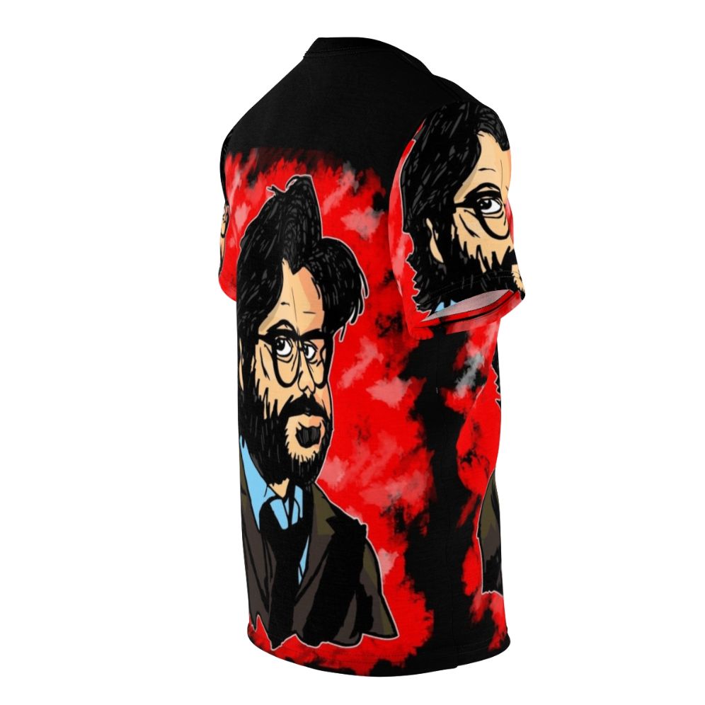 Custom AOP t-shirt featuring the Professor from the Netflix series Money Heist - men right