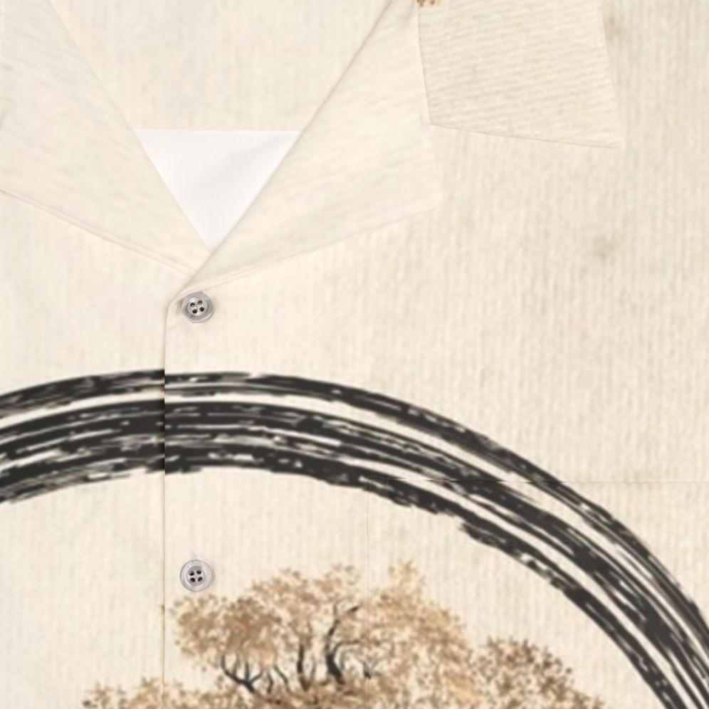 Enso Circle and Bonsai Tree Hawaiian Shirt with Zen Minimalist Design - Detail