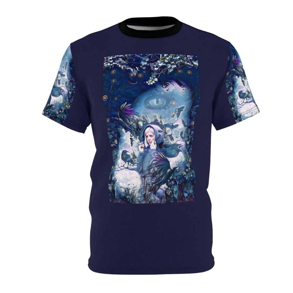 T-shirt with a design featuring crows, inspired by the music and aesthetic of artist Aurora Aksnes