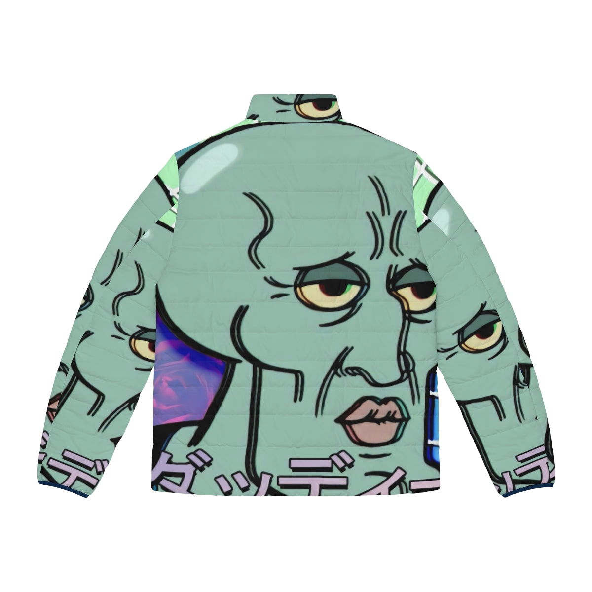 Handsome Squidward Vaporwave Aesthetic Puffer Jacket - Spongebob Squarepants inspired fashion - Back