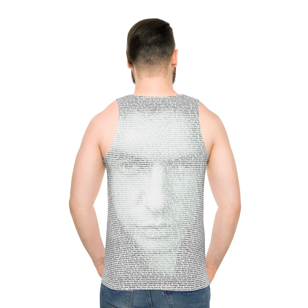 Unisex tank top featuring "The Room" movie logo and title - men back