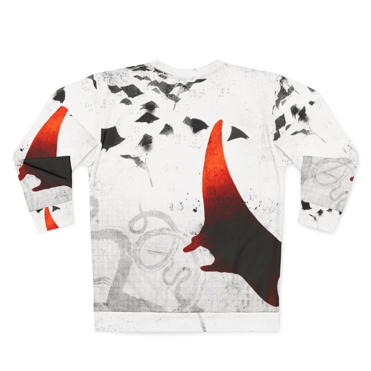 Manta Ray Red Sweatshirt with Gritty Ocean Sealife Design - Back