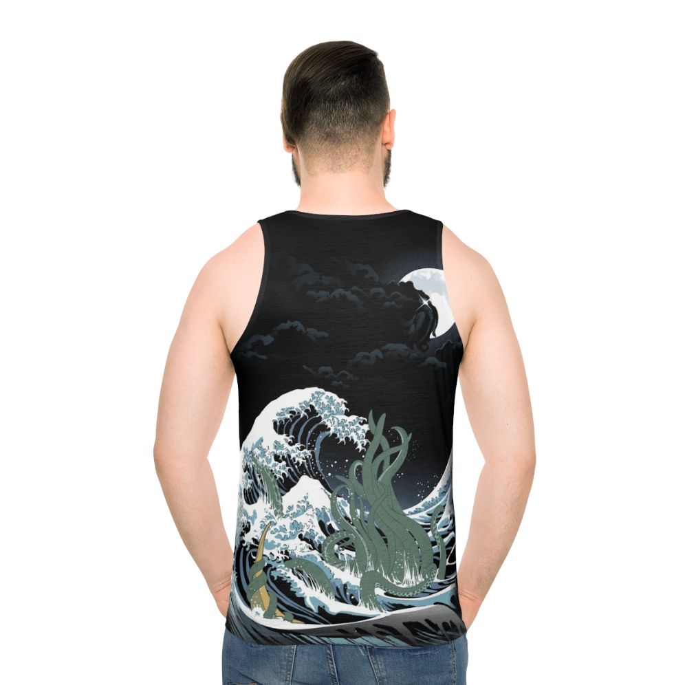 Cthulhu inspired unisex tank top with Japanese art elements - men back