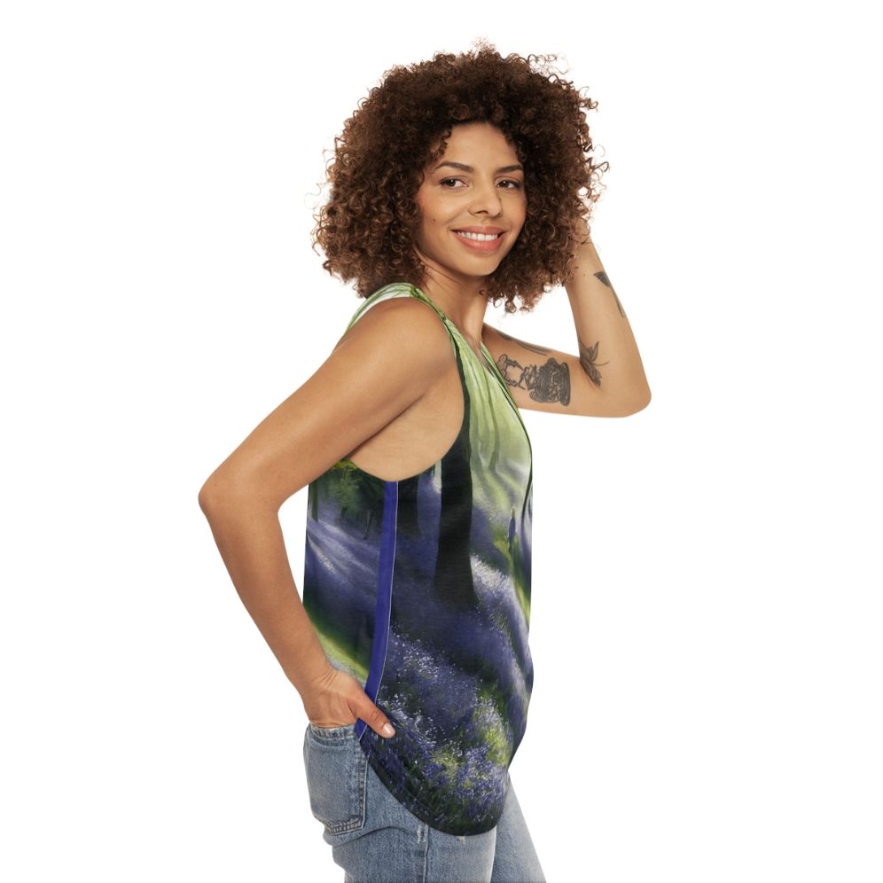 Unisex Bluebell Banks watercolor tank top - women side