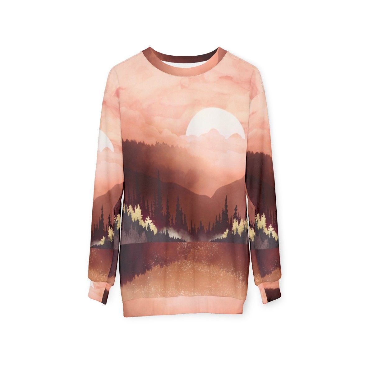 Autumn Reflection Sweatshirt featuring nature landscape and water reflection design - hanging