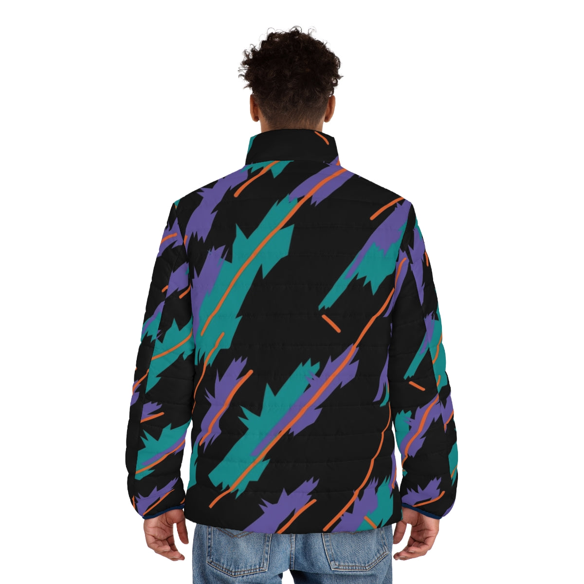 HKS Tribute Livery Pattern Puffer Jacket, featuring iconic JDM tuner car design - men back