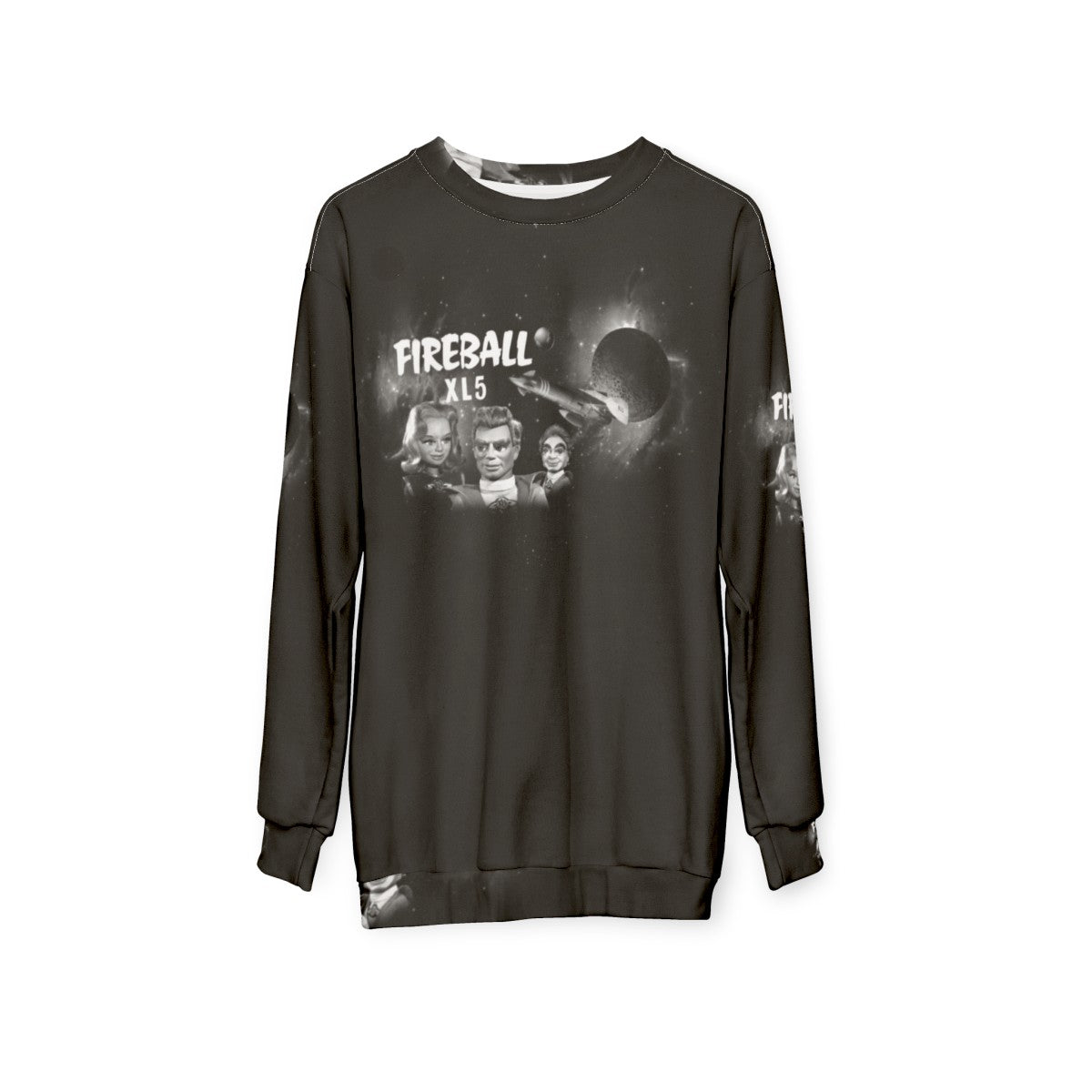 Fireball XL5 retro sci-fi themed sweatshirt - hanging