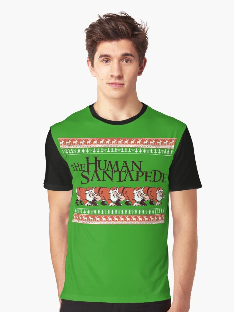 Human Centipede inspired graphic t-shirt design with a horrifying twist for the holiday season. - Men